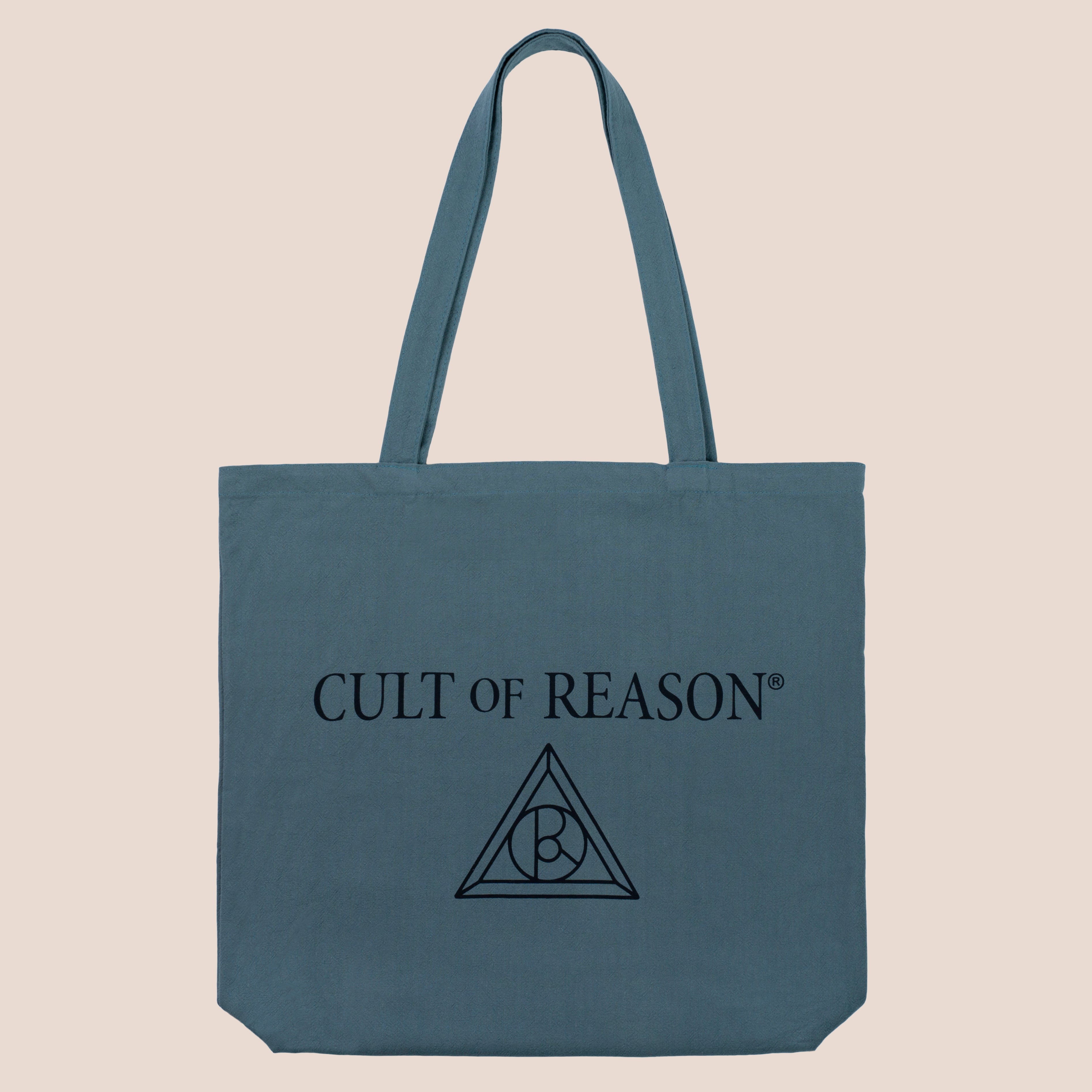 Cult of Reason Skincare Logo 100% Cotton Tote Bag on pink background