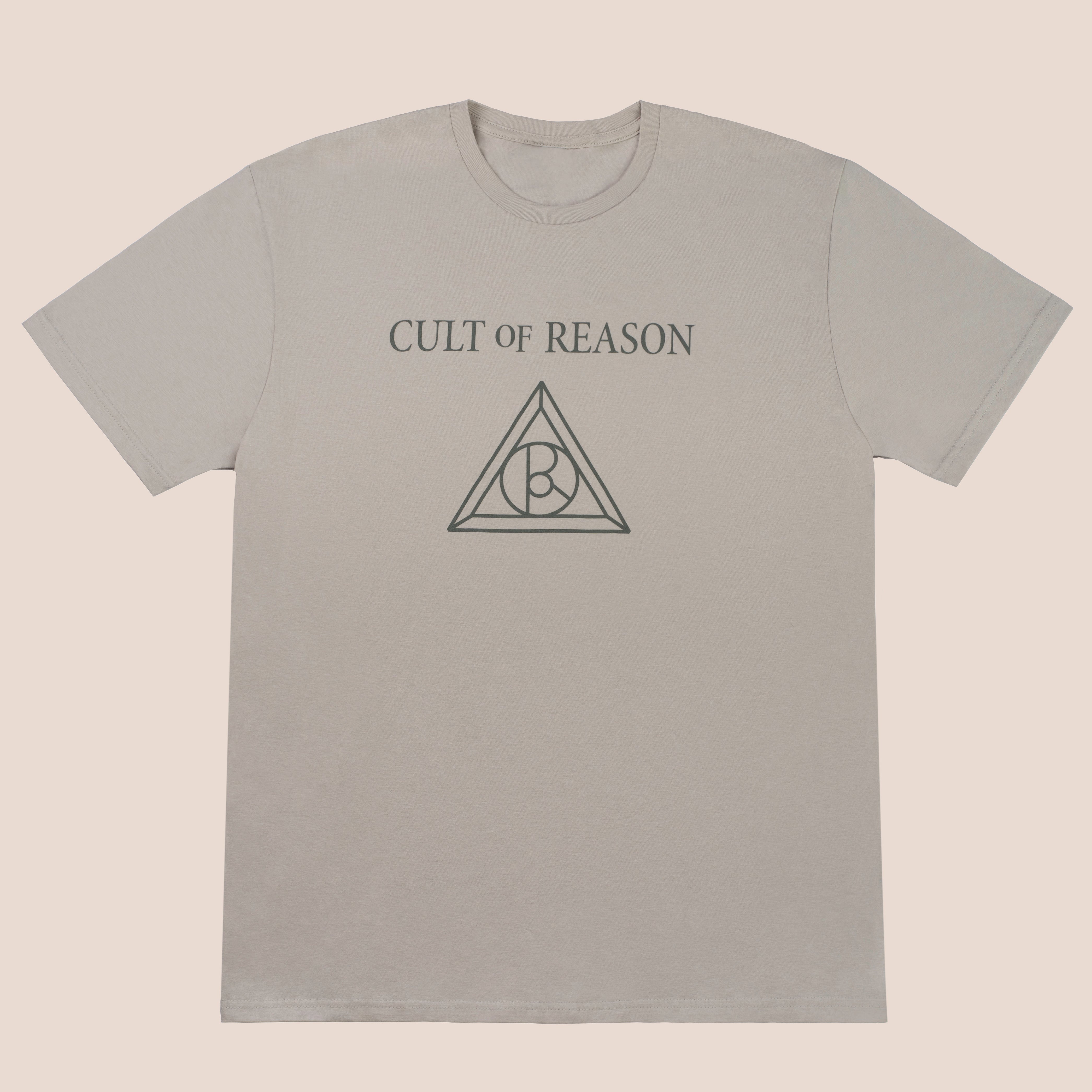 100% Cotton Unisex Cult of Reason Skincare branded black logo gray t-shirt